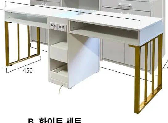 네일테이블 2인용 골드 다리 유리 포함 중고!
